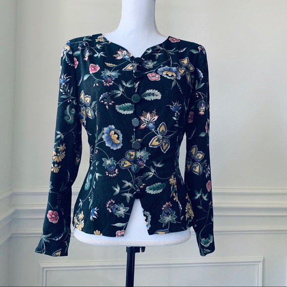 VINTAGE LIZ CLAIBORNE LONG SLEEVE FLORAL BLAZER TOP - Picture 5 of 15